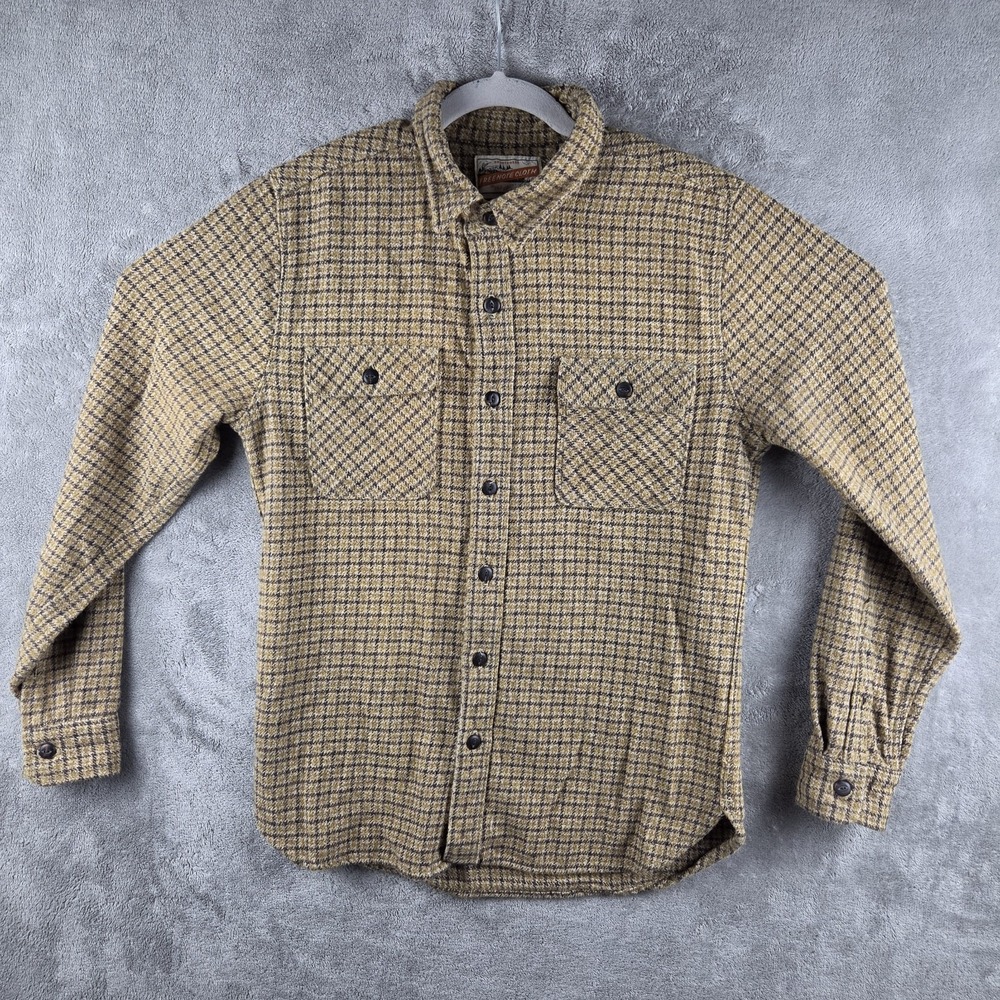 Freenote Cloth Jepson Work Shirt Mens Small Tan Plaid Japanese Cotton Made USA